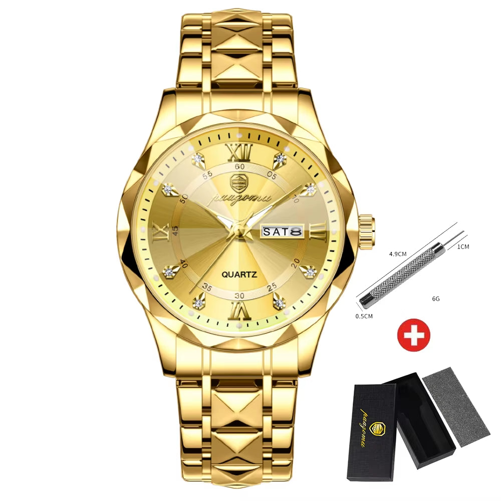 PAAZOMU Luxury Men Watches Business Top Brand Man Wristwatch Waterproof Luminous Date Week Quartz Men'S Watch High Quality+Box