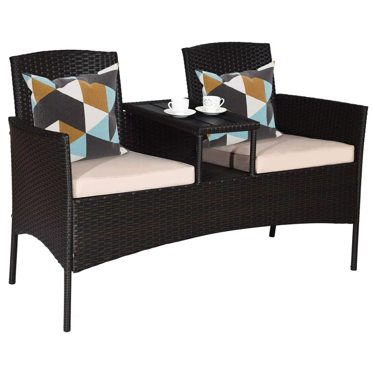 Outdoor Rattan Loveseat, Patio Conversation Set with Cushions & Table, Modern Patented Wicker Sofa Set With, Customized