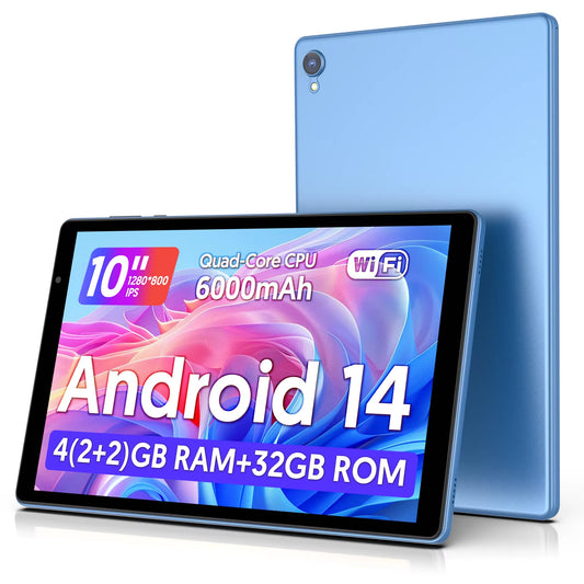 Android 14 Tablet - 10-Inch Display, Quad-Core Processor, 5G Wi-Fi, 4GB RAM, 32GB Storage, 1280x800 Resolution, 6000mAh Battery