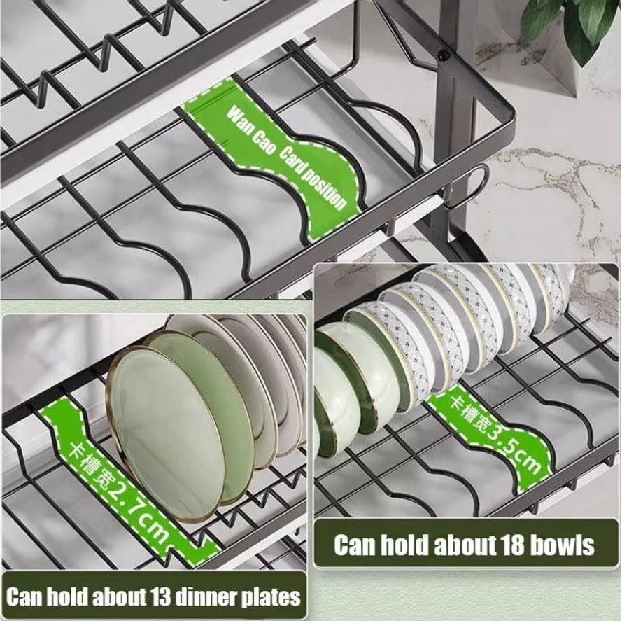 Dish Drying Rack, 3-Tier Space-Saving Dish Rack for Kitchen Counter, Metal Kitchen Organizers and Storage Rack, Large Capacity D