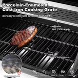 Stainless Steel 36,000 BTU Propane Grill with 3 Burners, Cast Iron Grates, and Side Shelf BBQ Barbecue