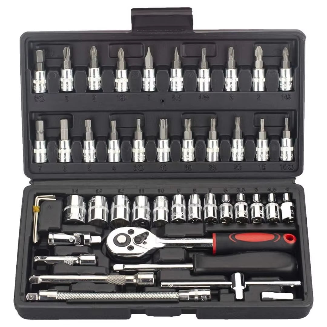 46-Piece 1/4 Inch Drive Socket Set - Metric Ratchet Wrench Kit with 4-14mm CR-V Sockets for Automotive and Household Repairs