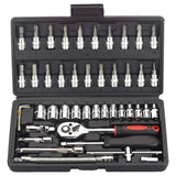 46-Piece 1/4 Inch Drive Socket Set - Metric Ratchet Wrench Kit with 4-14mm CR-V Sockets for Automotive and Household Repairs