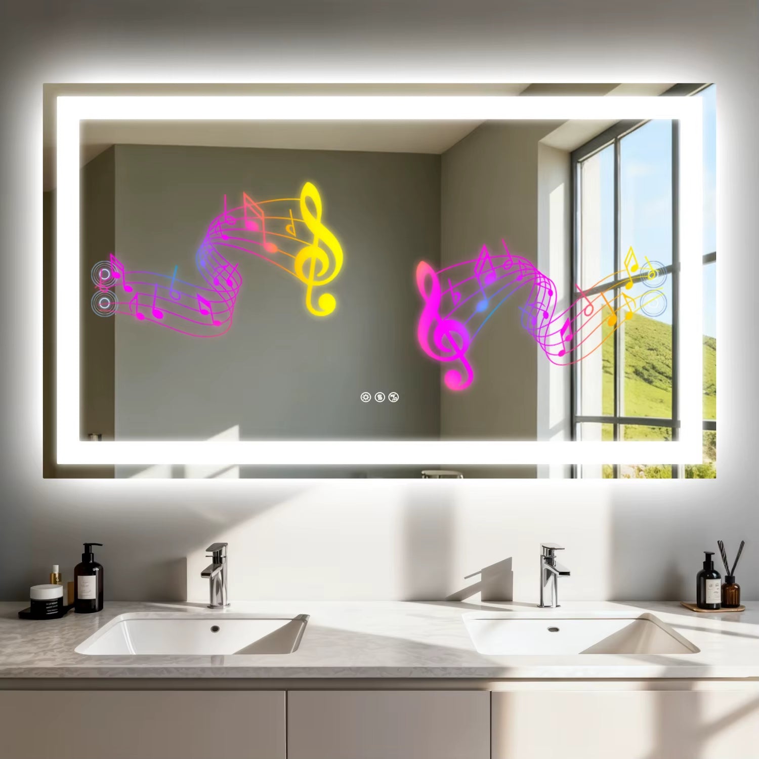 50/60/100/120CM LED Bathroom Mirror with Bluetooth Speaker 3 Colors Dimmable Tempered Glass Waterproof Backlight Vanity Mirror