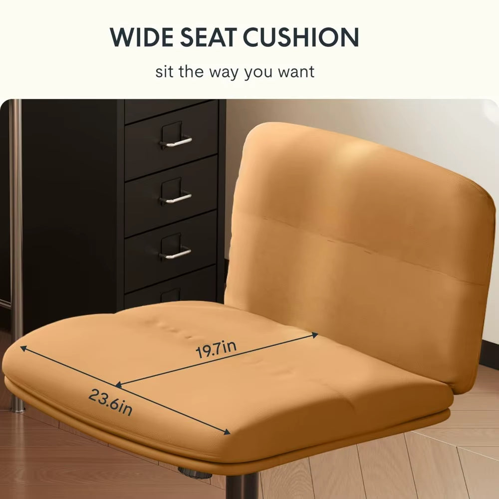 Armless Cross-Legged Office Chair with Wheels - Comfortable Wide Seat Vanity Chair for Living Spaces, Customizable Design