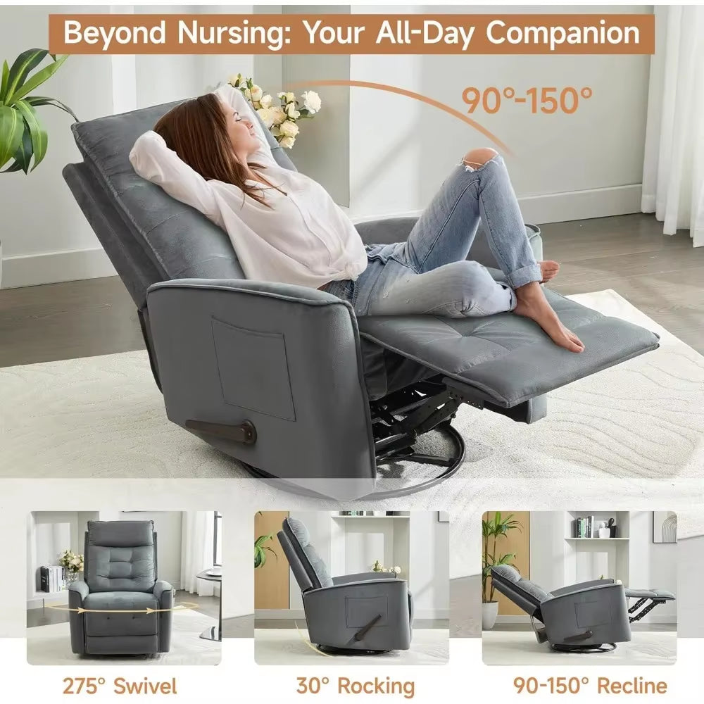 Swivel Rocker Recliner Chair for Adults Glider Rocking Chair for Nursery Small Space Friendly RV Living Room Essentia，Customized