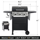 3 Burner BBQ Propane Gas Grill Stainless Steel 30 000 BTU Patio Garden Barbecue Grill with Two Foldable Shelves