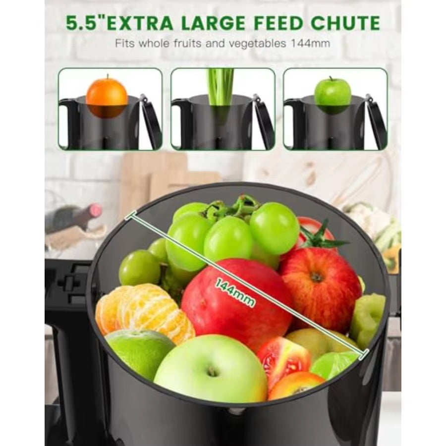 Cold Press Juicer with 5.5Inch Feeding Chute for Masticating Whole Fruits and Vegetables Autocutting Auger Technology for Effic