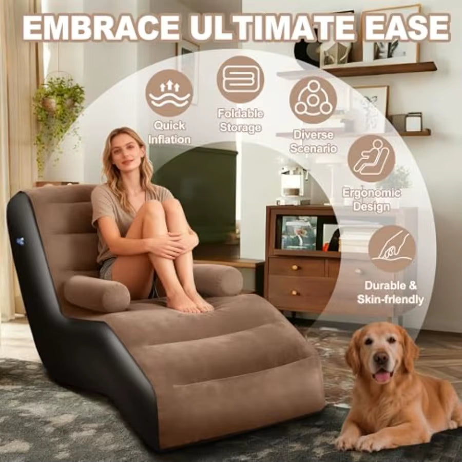 Inflatable Couch for Camping Blow up Couch for Adults with Armrest Waterproof Flocked Surface Inflatable Lounge Chair Indoor Po