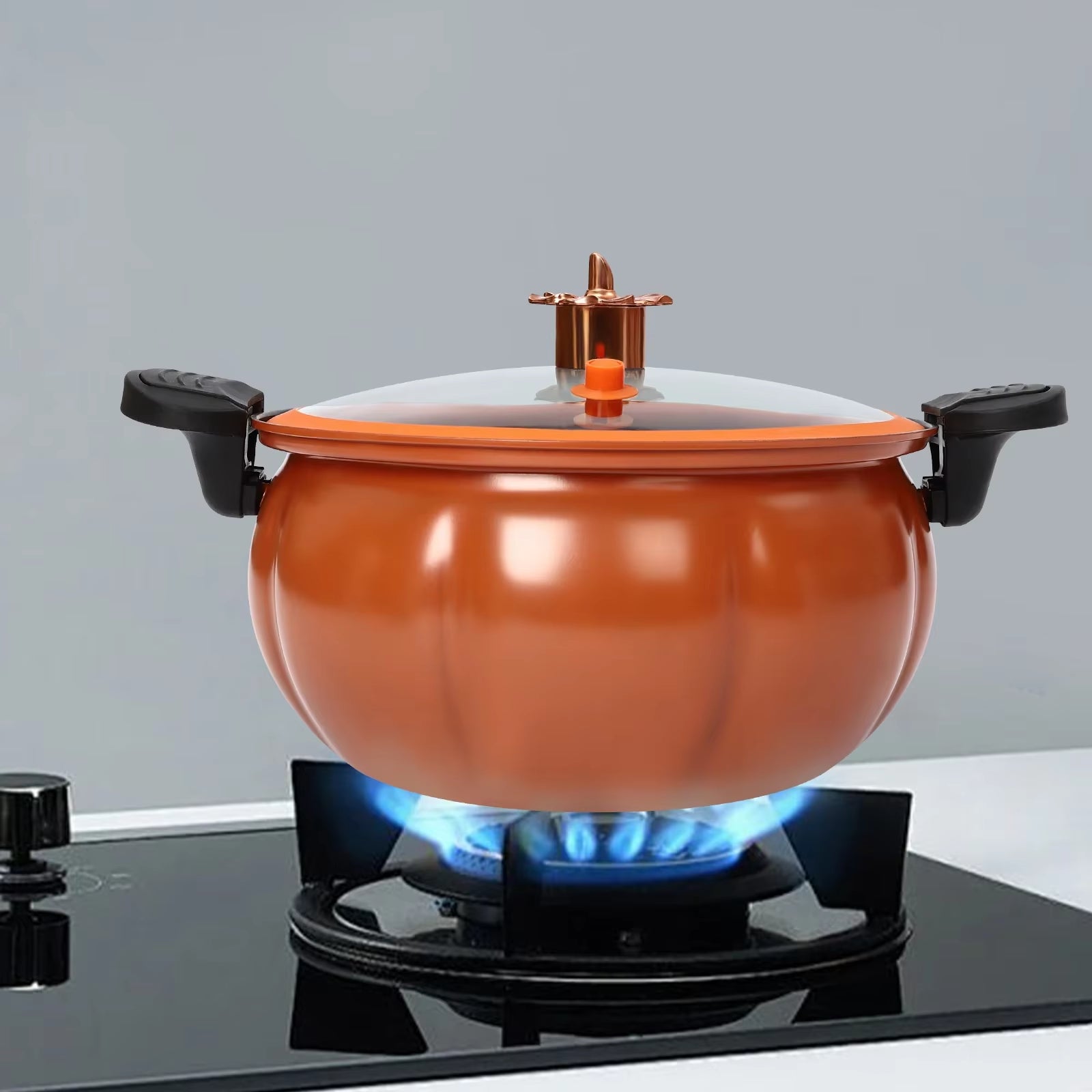 8-Liter Micro Pressure Cooker,Pumpkin-Shaped Non-Stick Pressure Cooker,With Transparent Lid, Small Household Gas Pressure Cooker