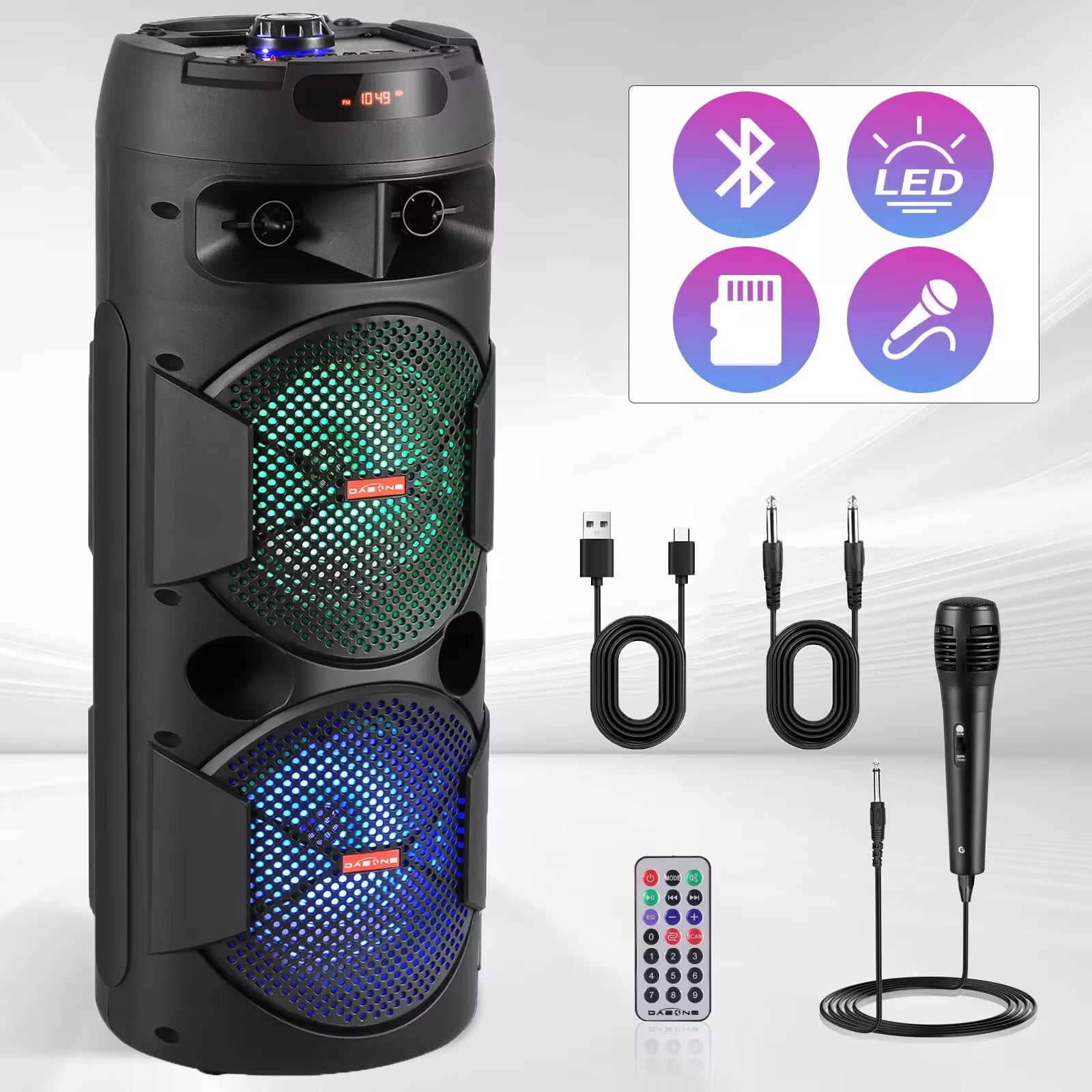 Dual 6.5" Woofer Portable FM Bluetooth Party Speaker Heavy Bass Sound with Mic