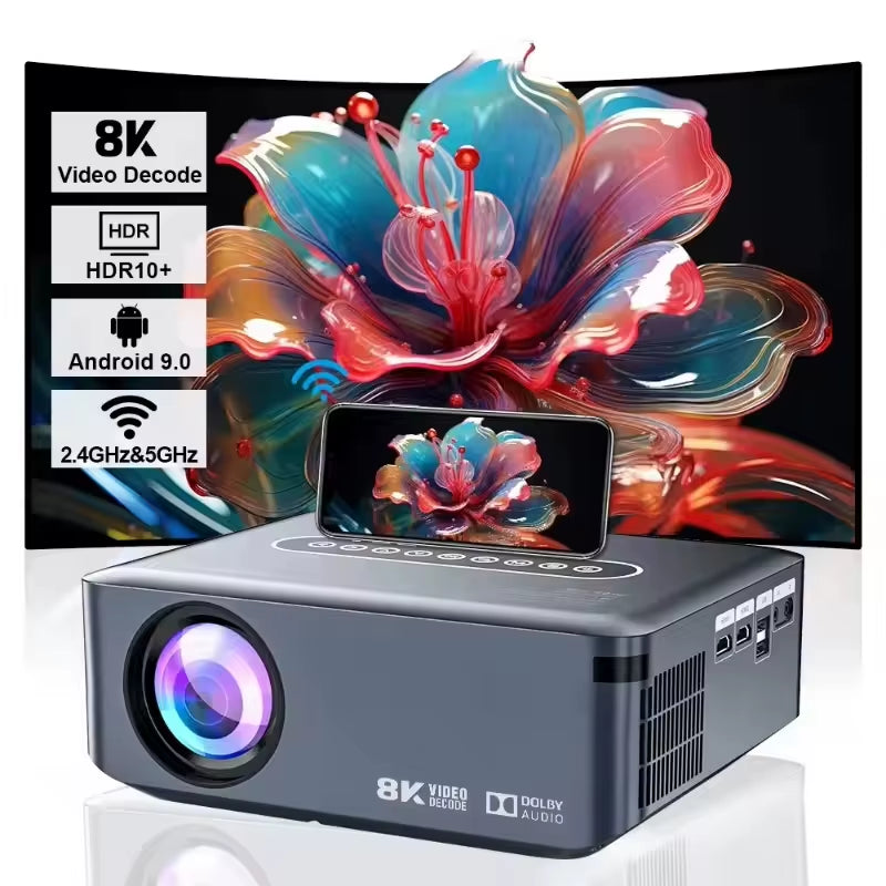 Smart Projector Full HD 1080P Home Theater Projector 4K Projectors Android 9 5G WIFI LED 8K Video Projectors Mini for Phone