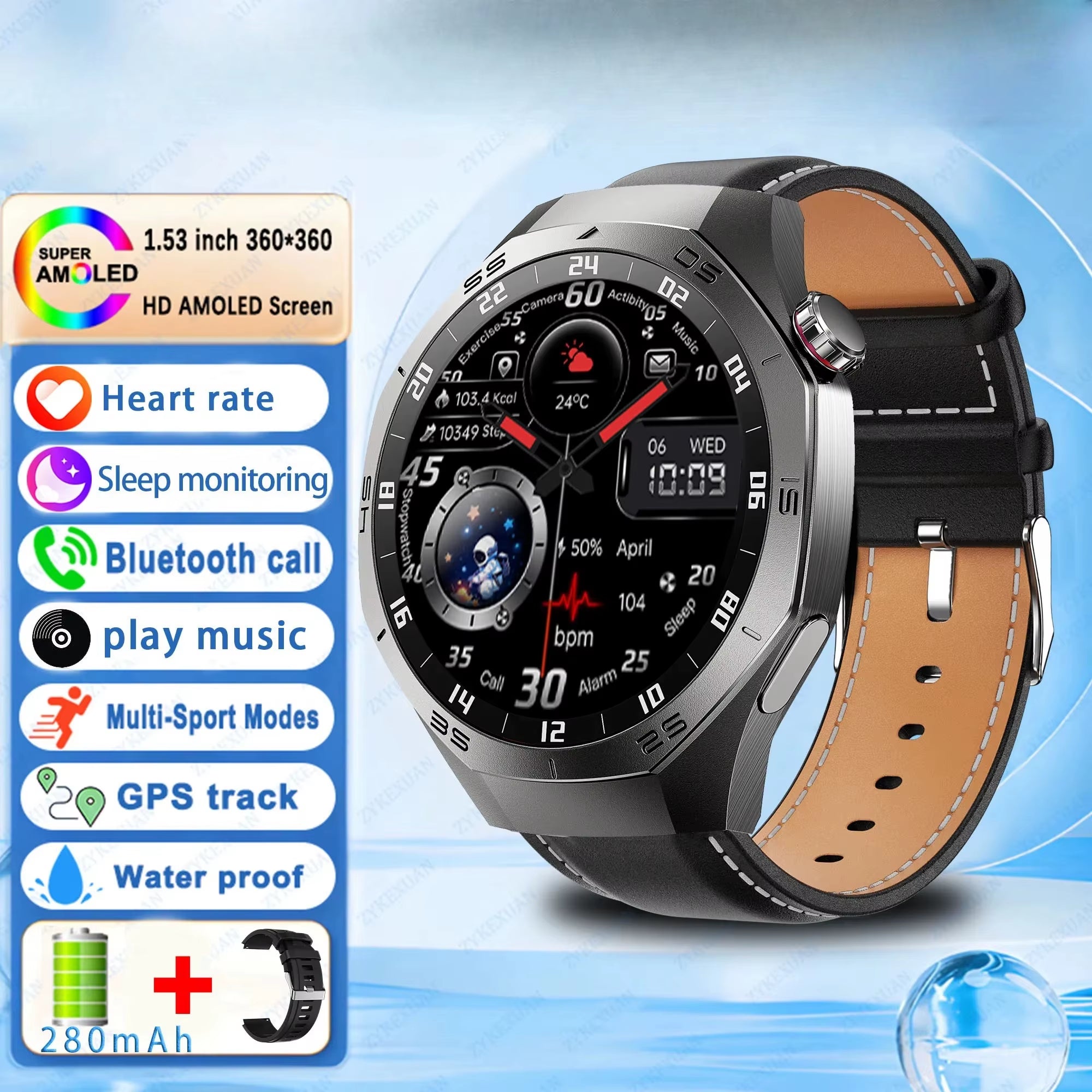 2025  Military GPS Smart Watch Men Full Touch Screen Sport Fitness Healthtest Voice Call Smartwatch