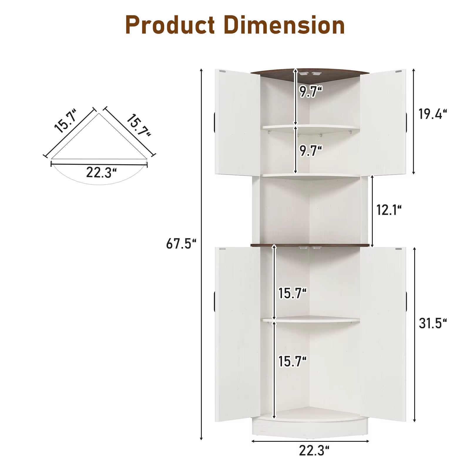 Bathroom Storage Tall Cabinet with Doors, 67" Corner Storage Cabinet with Barn Doors and Adjustable Shelf for Kitchen Bathroom