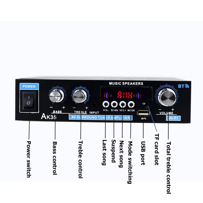 AK35 400W+400W 110-240V Mini Digital Home Car Audio Amplifier Car Subwoofer Amplifier Hifi Stereo Bass Power Bluetooth Speaker