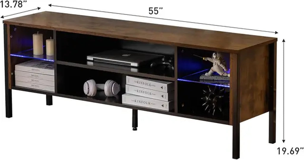 Comfort Corner Home TV Stand for 55" TV, Entertainment Center TV Table with Faux Marble Top for Living Room Bedroom, Black