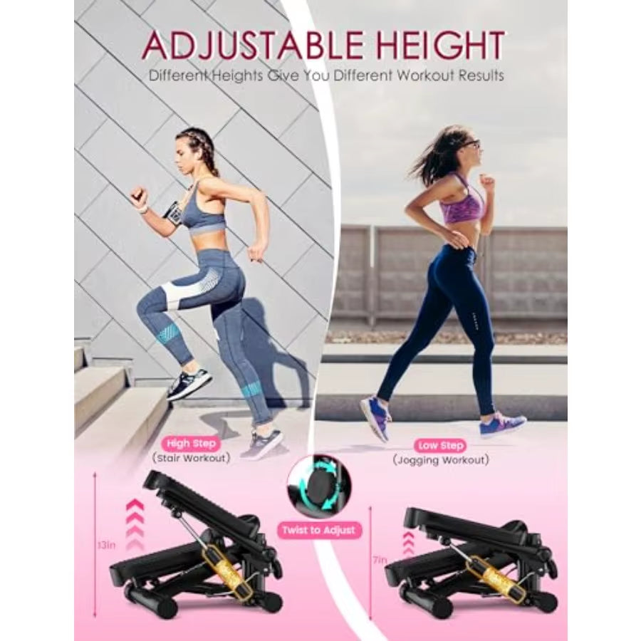 Portable Mini Stepper with Resistance Bands for Home Exercise Adjustable Height Fitness Machine 330LBS Capacity Black and Gray