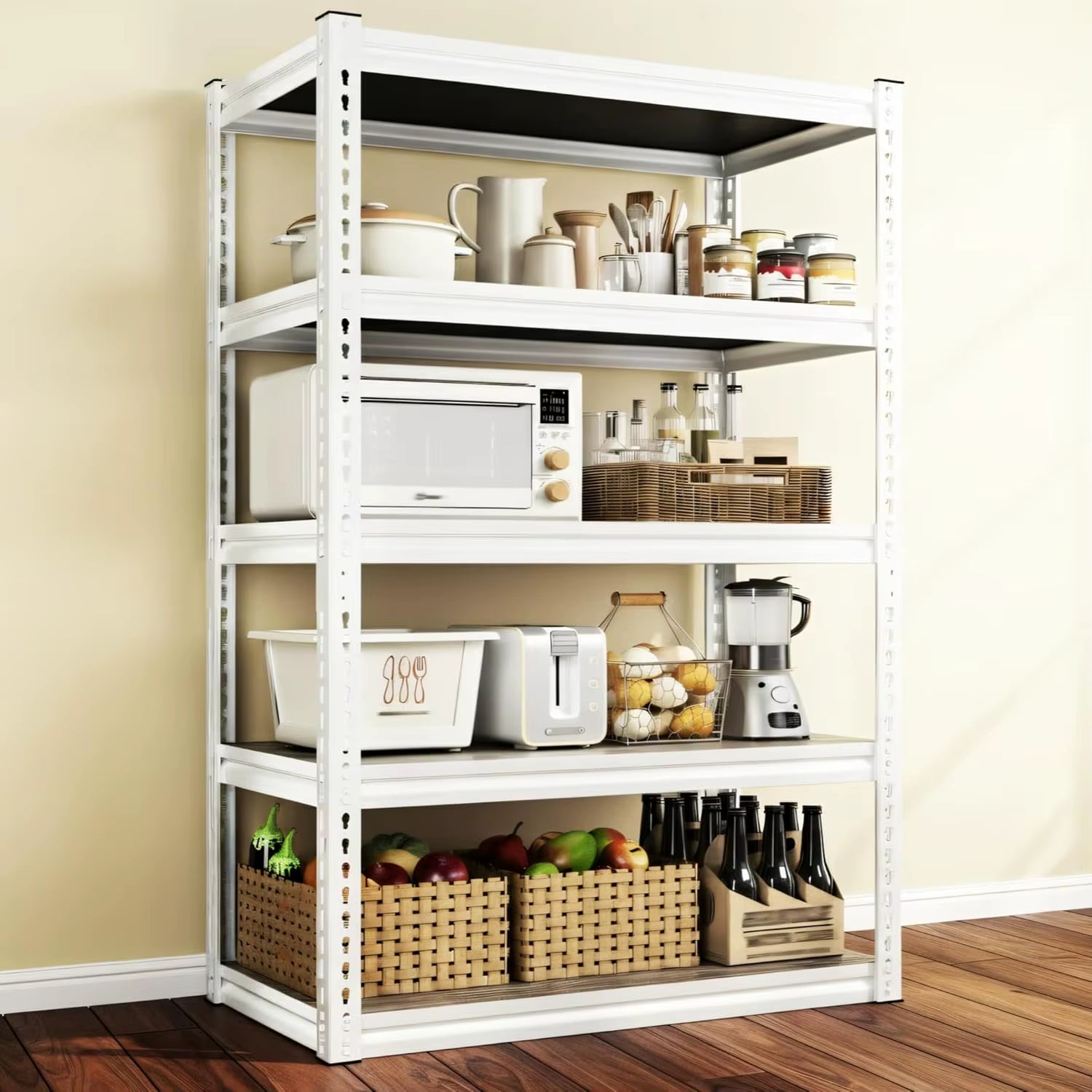 5 Tier Storage Shelves, 2500LBS Adjustable Metal Shelving Unit, White Shelves for Pantry, Kitchen, Garage,, Customized