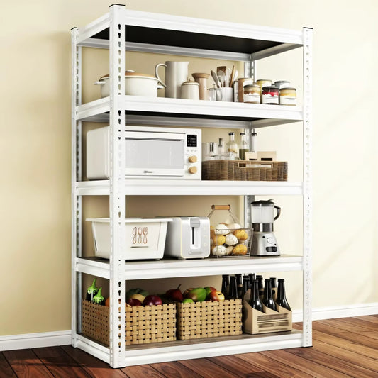 5 Tier Storage Shelves, 2500LBS Adjustable Metal Shelving Unit, White Shelves for Pantry, Kitchen, Garage,, Customized
