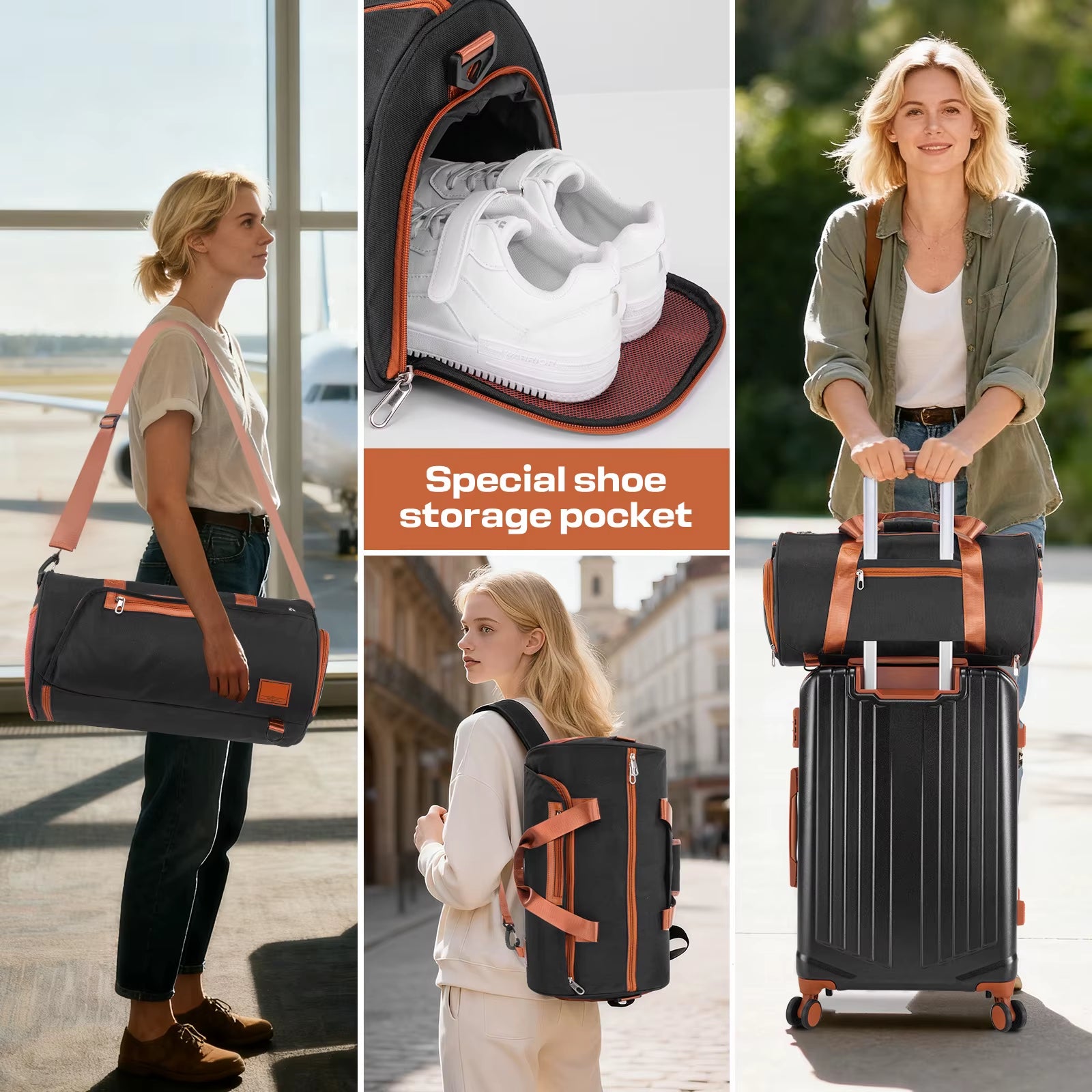 3Pcs Luggage Set Carry on Suitcase with Toiletry Bag Fitness Bag 20 Inch Suitcase with Spinner Wheel & TSA Lock for Business