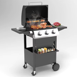 3 Burner BBQ Gas Propane Grill Small Portable Camping Gas Grill for Outdoor Cooking Barbecue 30000 BTU Stainless Steel Barbeque