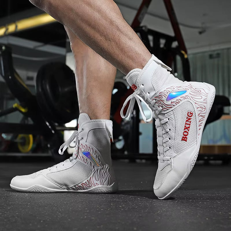 Professional Boxing and Wrestling Shoes for Men, Black and White Classic Comfort Training Boxing and Wrestling Fighting Shoes