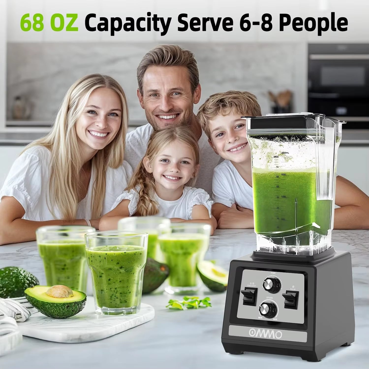 Blender for Smoothies: 1800W Peak Blenders for Kitchen, 68Oz Bpa-Free Pitcher, Timer & Speed Control, 6 Stainlsteel Blades