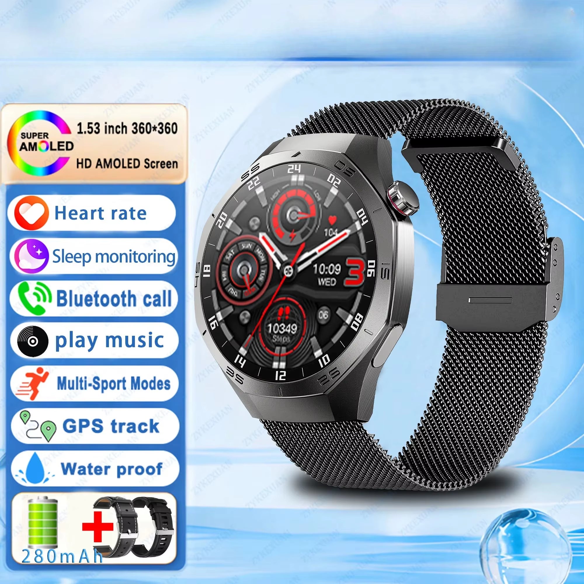 2025  Military GPS Smart Watch Men Full Touch Screen Sport Fitness Healthtest Voice Call Smartwatch