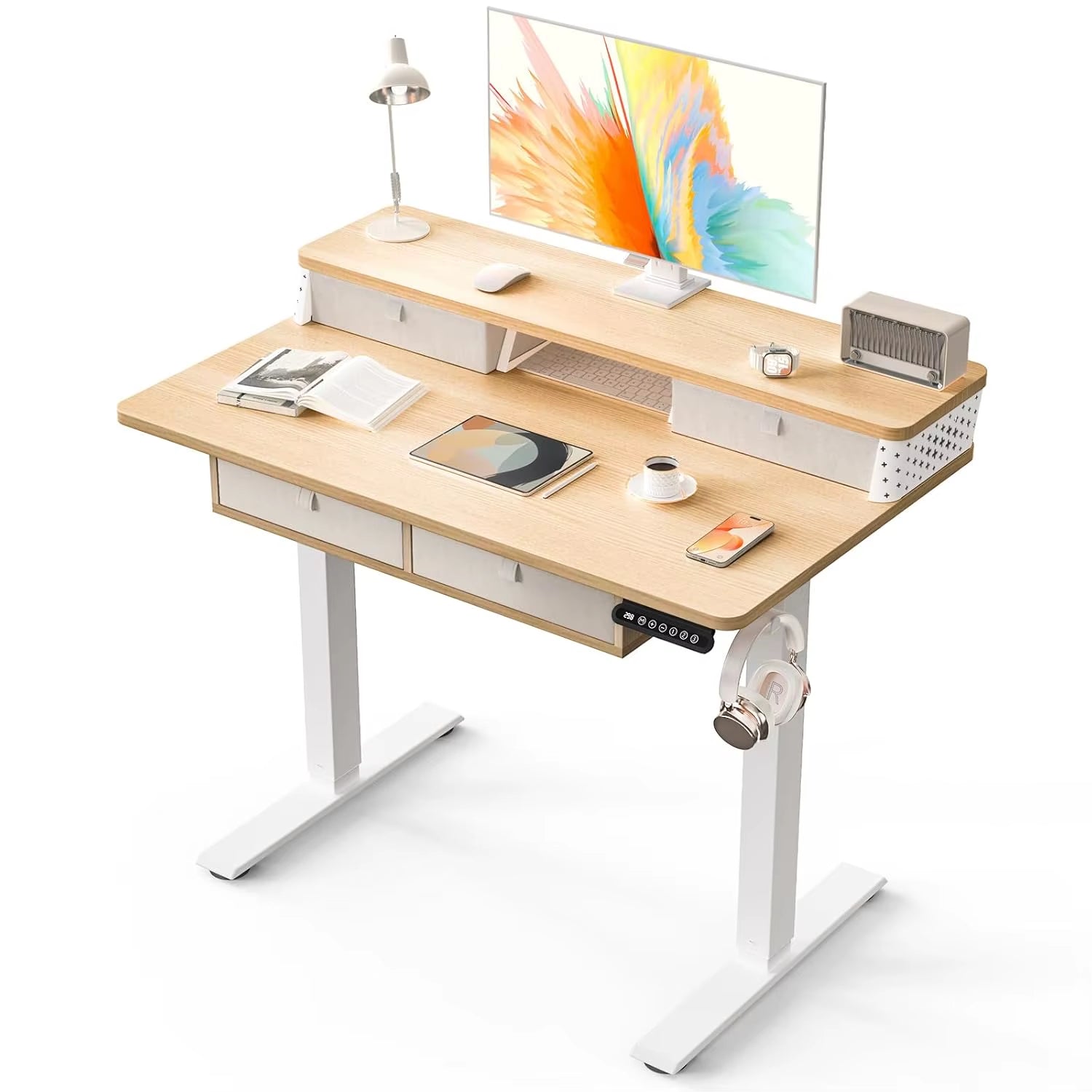 40" x 24" Electric Height Adjustable Standing Desk with 4 Storage Drawers, Customized Sit-Stand Computer Desk