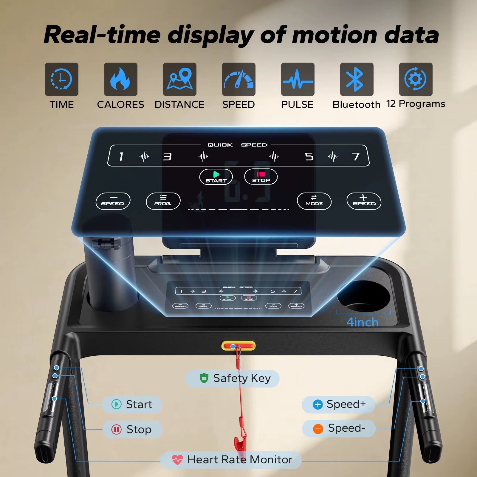 Foldable Treadmill T12 Incline Quiet Treadmills Double Deck Technology 4 Silicone Shock Cushion Heart Rate Monitoring