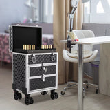 Professional Rolling Makeup Case Large Capacity Aluminum Trolley Case Portable Multifunctional Makeup Case with Drawers