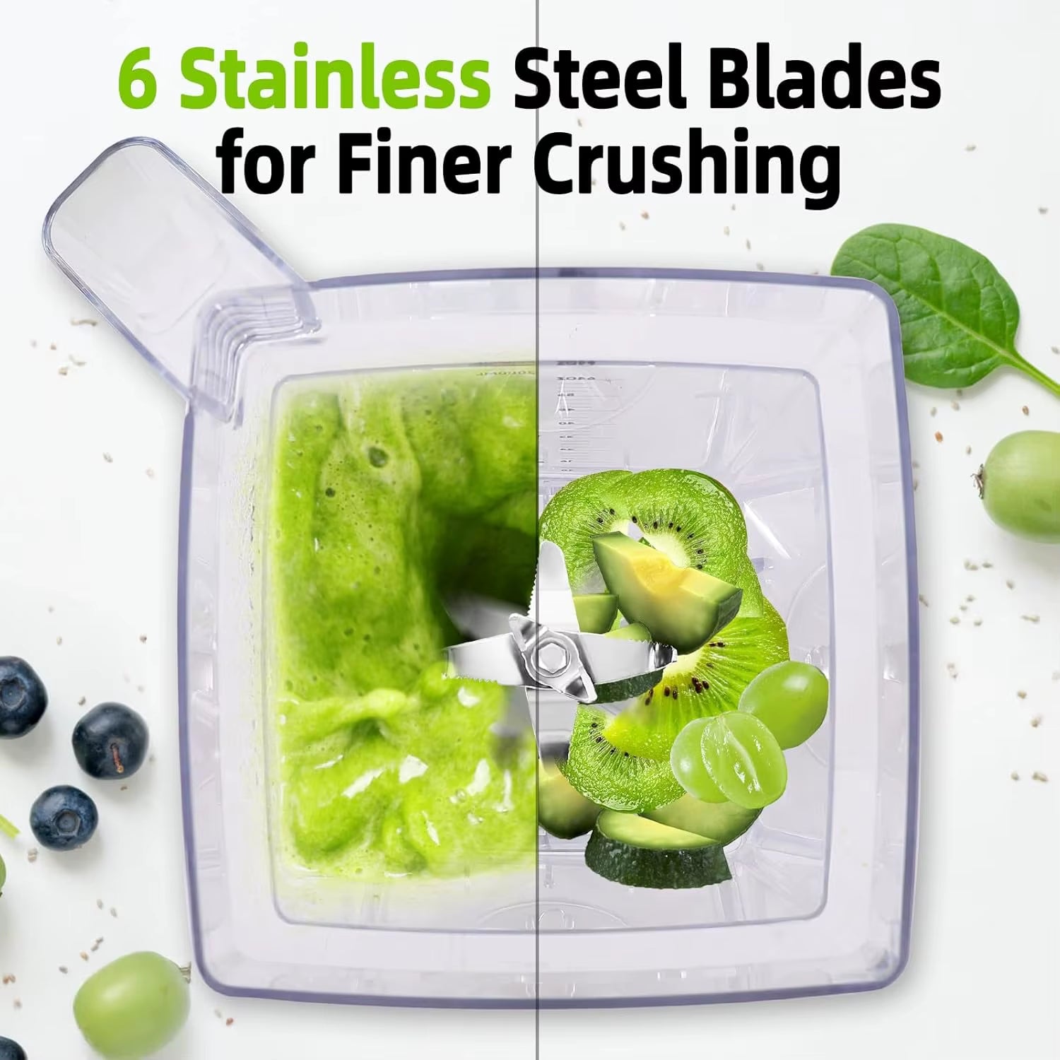 Blender for Smoothies: 1800W Peak Blenders for Kitchen, 68Oz Bpa-Free Pitcher, Timer & Speed Control, 6 Stainlsteel Blades
