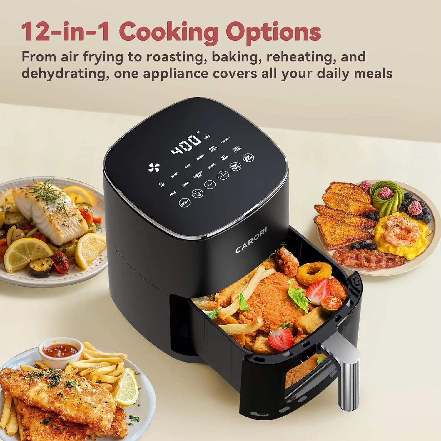 6QT Air Fryer with Viewing Window, 12 Presets, 1700W Fast Cooking, Max 400℉ Crisping, Large Nonstick Basket