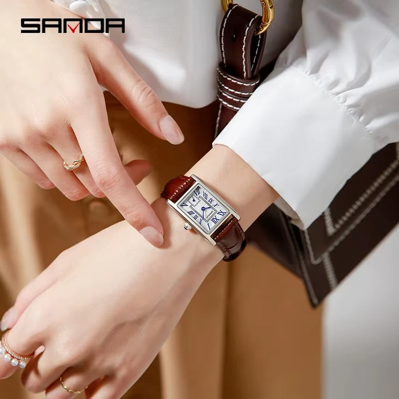 1116 New Fashion 2024 Elegant Design Rectangle Dial Water Resistant Quartz Movement Business Women Analog Wrist Watch