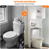 Over the Toilet Storage Cabinet, Space-Saving Bathroom Organizer with Adjustable Shelf & Hooks, Anti-Tip above Toilet Shelf