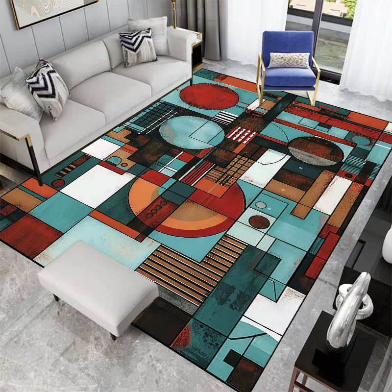 Nordic Abstract Geometric Carpets for Living Room Plush Decoration Home Retro Non-Slip Floor Mat Washable Bedroom Cloakroom Rugs