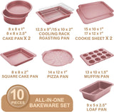 10-Piece Nonstick Baking Pan Set with Cooling Rack, Cookie Sheet, Cake Pans, Loaf & Muffin Pan - Pink