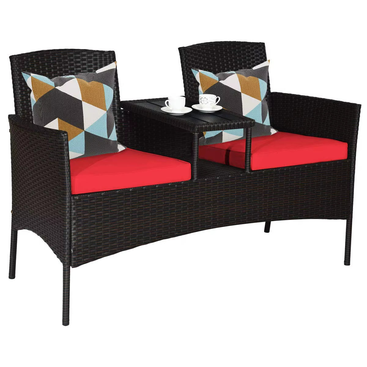 Outdoor Rattan Loveseat, Patio Conversation Set with Cushions & Table, Modern Patented Wicker Sofa Set With, Customized