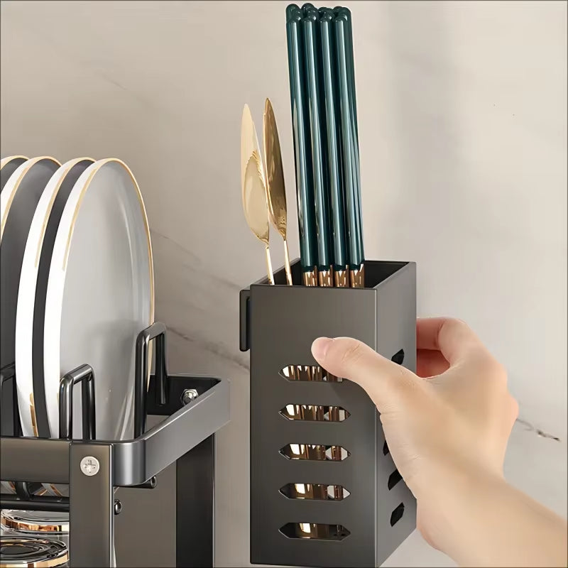 Adjustable Stainless Steel Dish Drying Rack with Drainboard for Over-Sink Plate Organization