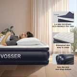 Queen Air Mattress with Built-In Pump, 18'' Inflatable Bed, Fast Self-Inflation in 3 Mins, Flocked Top for Home and Camping