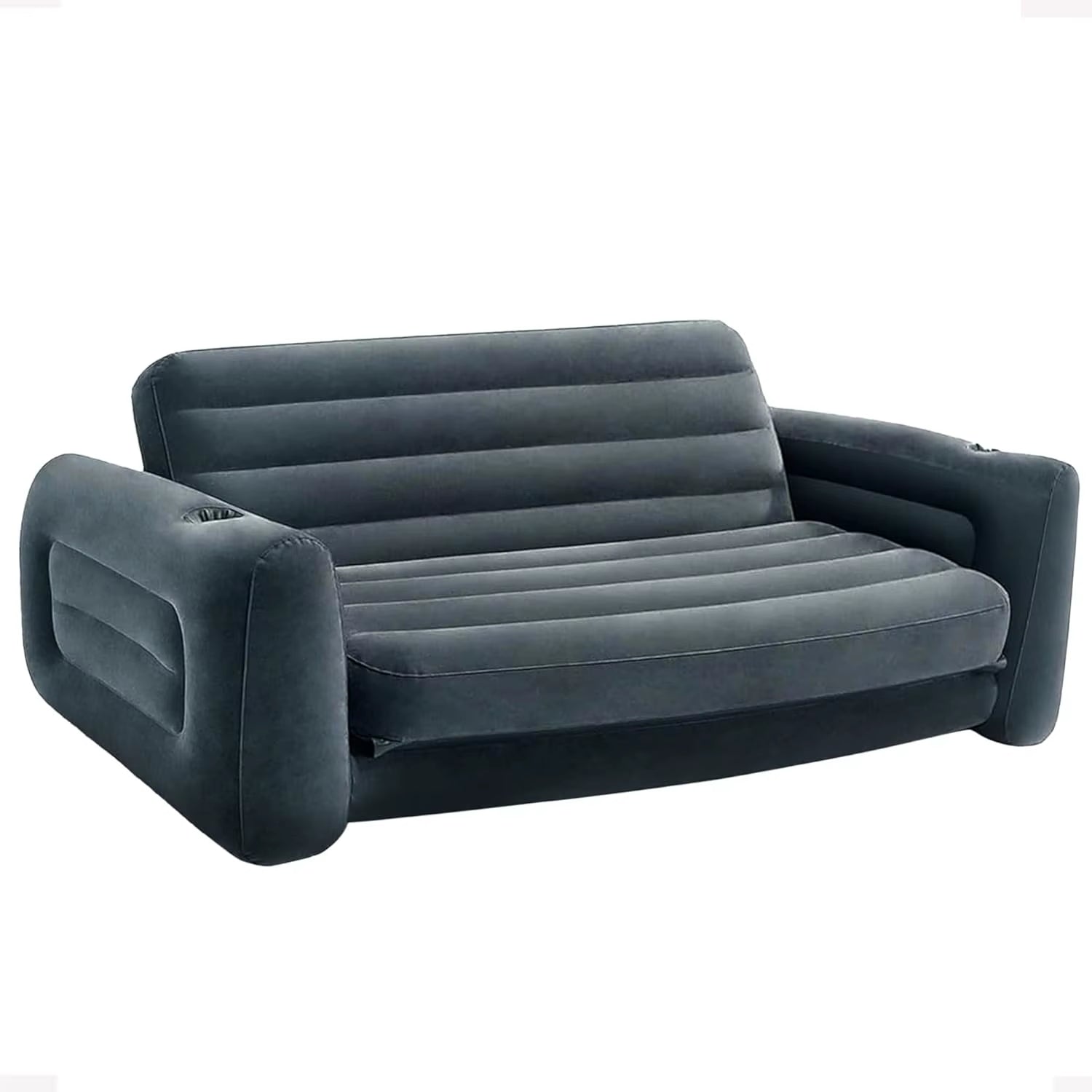 Inflatable Pull-Out Sofa: Velvety Surface, 2-In-1 Valve, Cupholder, Converts to Queen Air Mattress Bed