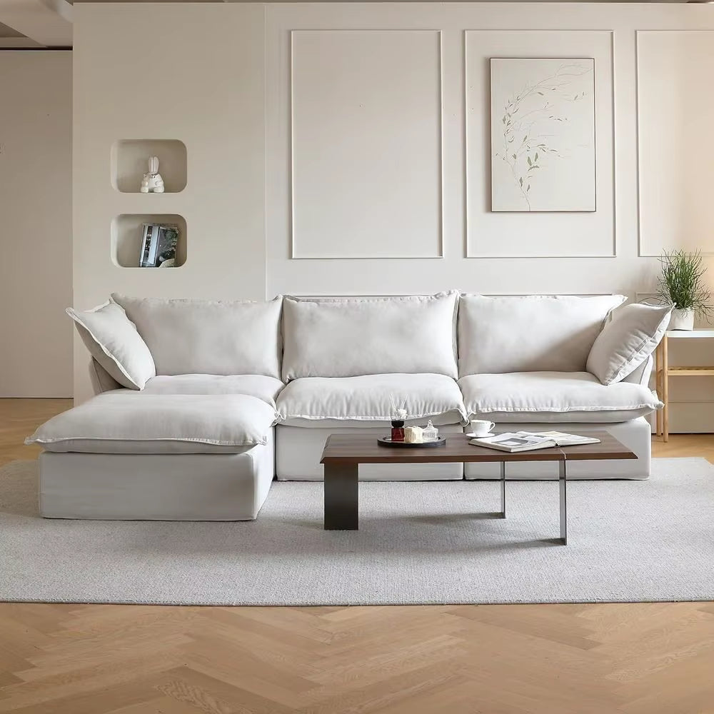 L-Shaped Plush Cloud-Like Sectional Sofa with Chaise and Removable Covers, Ideal for Living Rooms (Beige)