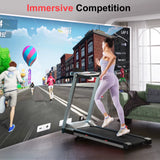3.5HP Foldable Incline Home Treadmill Walking Pad with Handle Bar Holder 350LBS Capacity Touch Screen Smart App Data Monitoring