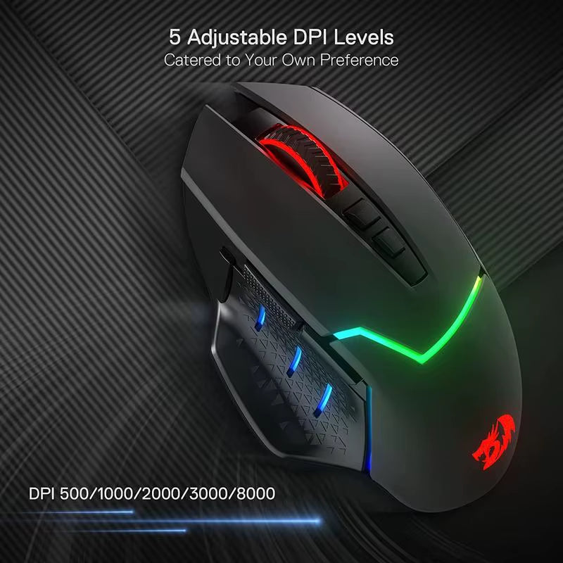 M690 PRO Wireless Gaming Mouse 8000 DPI Wired Mouse Rapid Fire Key 8 Macro Buttons for Pc/Mac/Laptop, Black/White Mouse