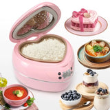 Peach Heart Shape 8 Cup Rice Cooker 4 Cup Uncooked Multifunctional Pink 300W with Preset Timer 1.8L