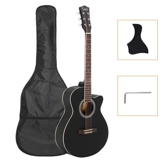 40 Inch Spruce Front Cutaway Folk Guitar with Bag & Board & Wrench Tool Black