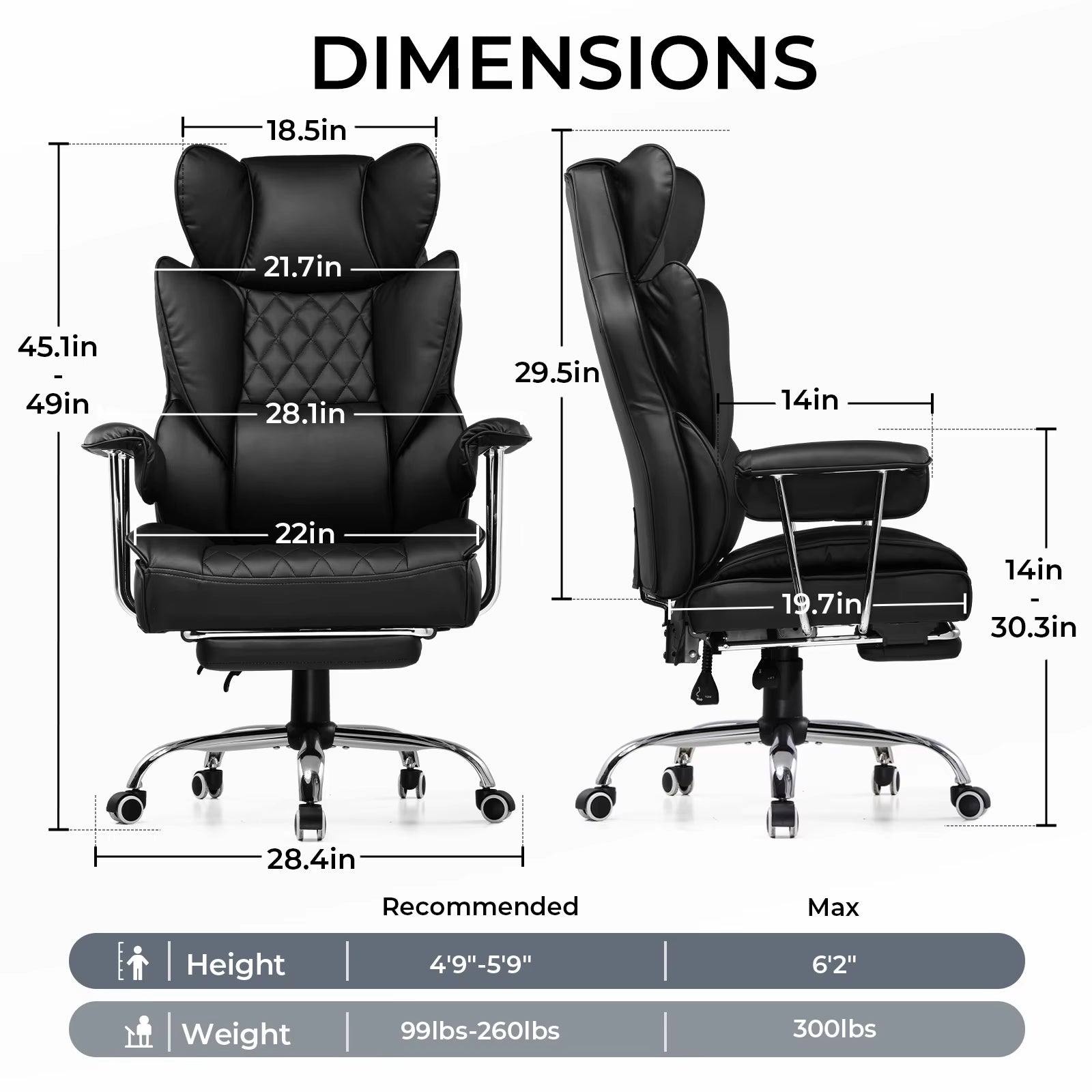 Ergonomic Big and Tall Gaming Chair with Pocket Spring Lumbar Support and Footrest