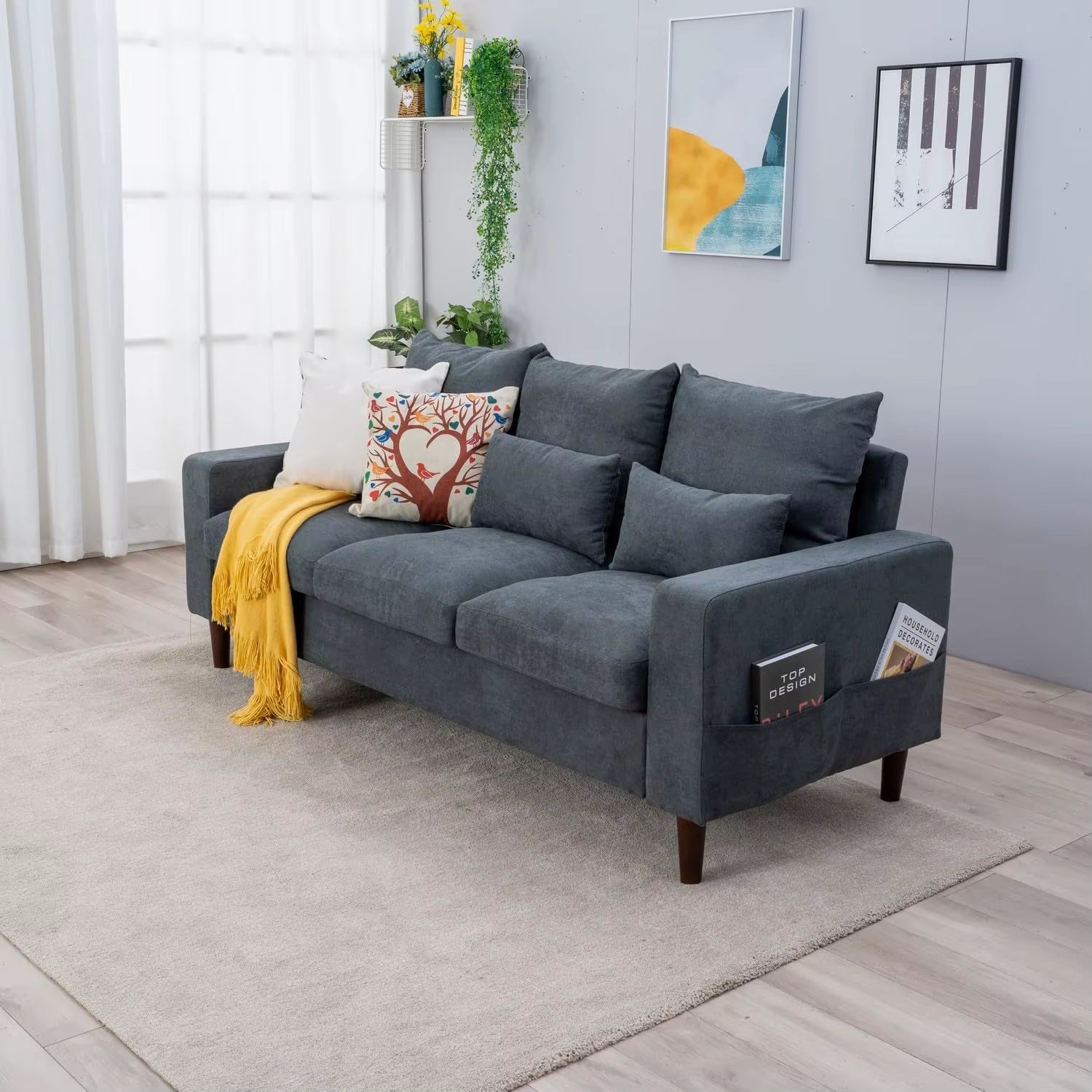 3-Seater Upholstered Fabric Sofa for Small Living Room, Dorm, Small Spaces (Grey) Sofa Set Living Room Furniture