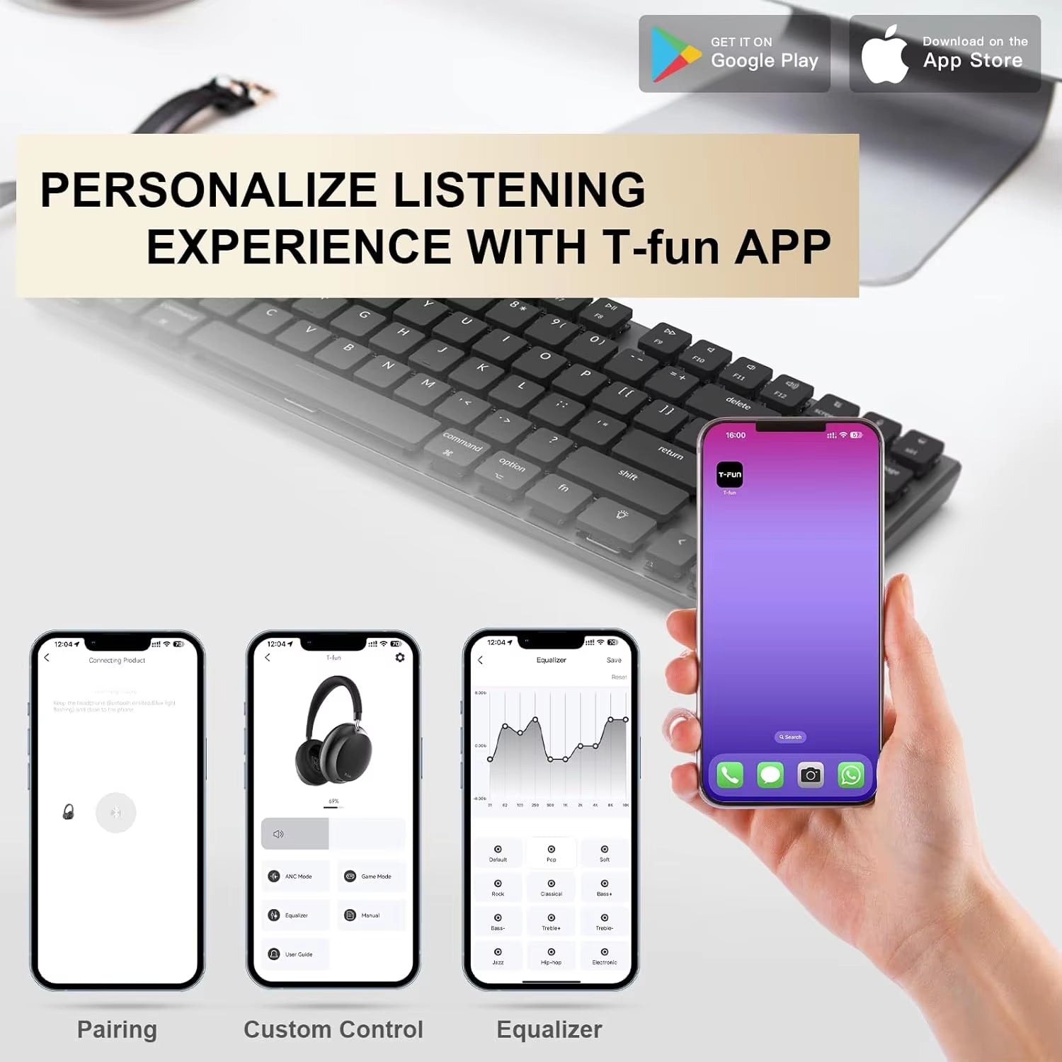 APP  NC45 Bluetooth Active Noise Cancelling Headphones, Comfortable Wireless over Ear Headphones with Mic, Hi-Res Audio,