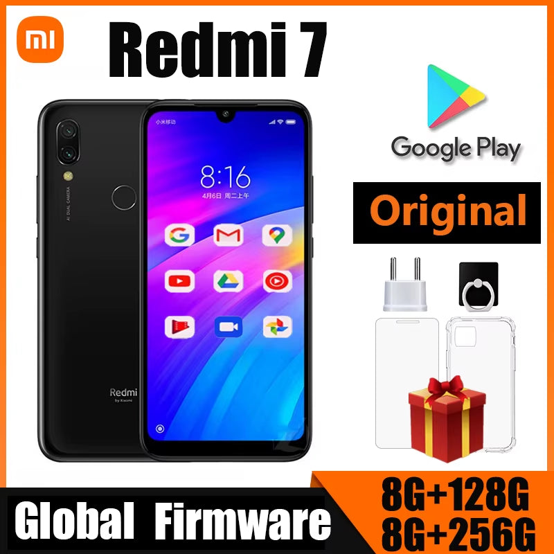 Redmi 7 Cellphone with Phone Case, Dual SIM Solt Cellphone Android Cell Phone Dual Camera Used Phone